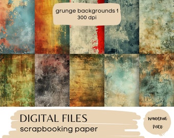 Grunge Backgrounds Digital Paper Pack, Junk Journal Pages, Instant Download Commercial Use, 10 files