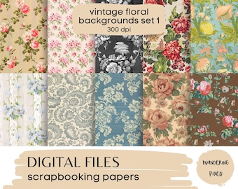 Vintage Floral Scrapbook Paper: 10 Backgrounds, Junk Journal (Digital Download)