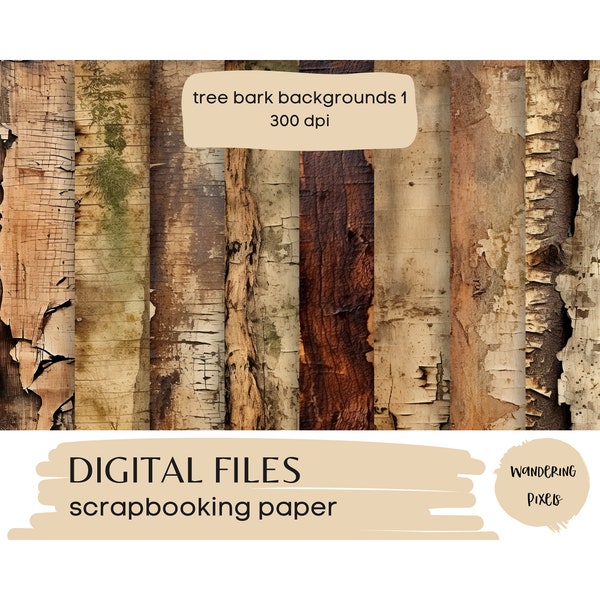 Distressed Tree Bark Digital Papers, Scrapbooking Paper, Instant Download Commercial Use, 8 files