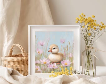 Baby Duckling Spring Floral Print: Nursery Pastel Decor (Digital Download)