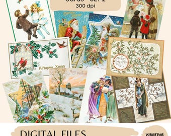 Vintage Christmas Card Graphics: Printable Holiday Ephemera (10 Files)