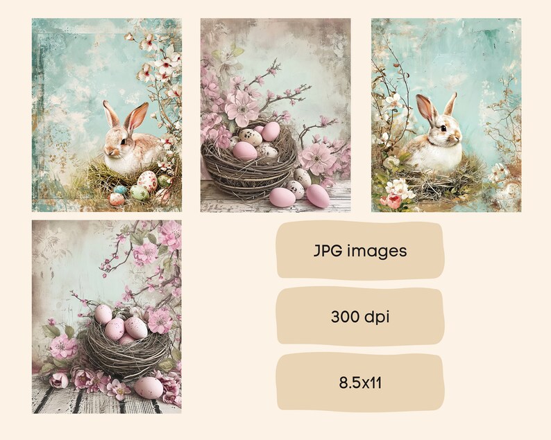 Pastel Easter Dreams Digital Papers Set, Spring Theme Junk Journal Pages, Instant Download Commercial Use, 12 files image 3