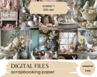 Easter Digital Papers, Spring Theme Junk Journal Pages, Instant Download Commercial Use, 10 files