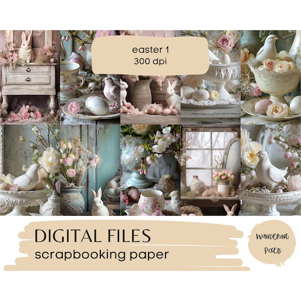 Easter Digital Papers, Spring Theme Junk Journal Pages, Instant Download Commercial Use, 10 files