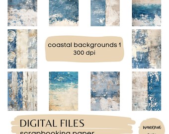 Coastal Digital Paper Pack: Distressed Ocean Backgrounds (Digital Download)