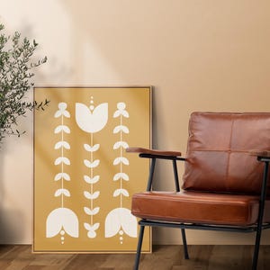Floral Art Print in Scandinavian Folk Style, Boho Printable, Scandi Style Decor
