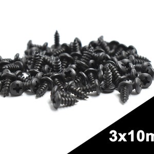 Black Wood Screws 3x10mm, Pan Head, Phillips PH1, BLACK