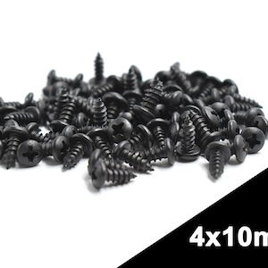 Black Wood Screws 4x10mm, Pan Head, Phillips PH1, BLACK