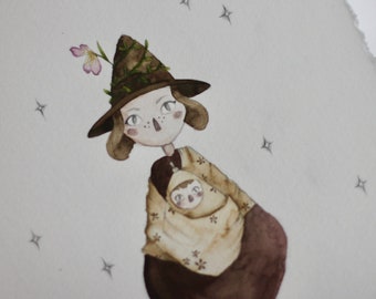 original watercolour family portrait • woodland pixie portrait