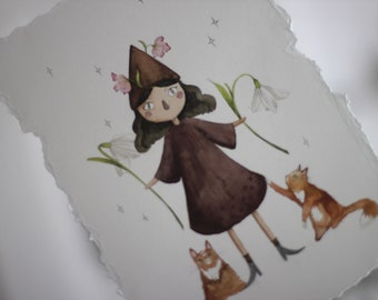 original watercolour fairy portrait • woodland pixie portrait