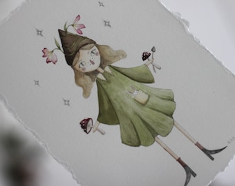 original watercolour fairy illustration • woodland pixie portrait