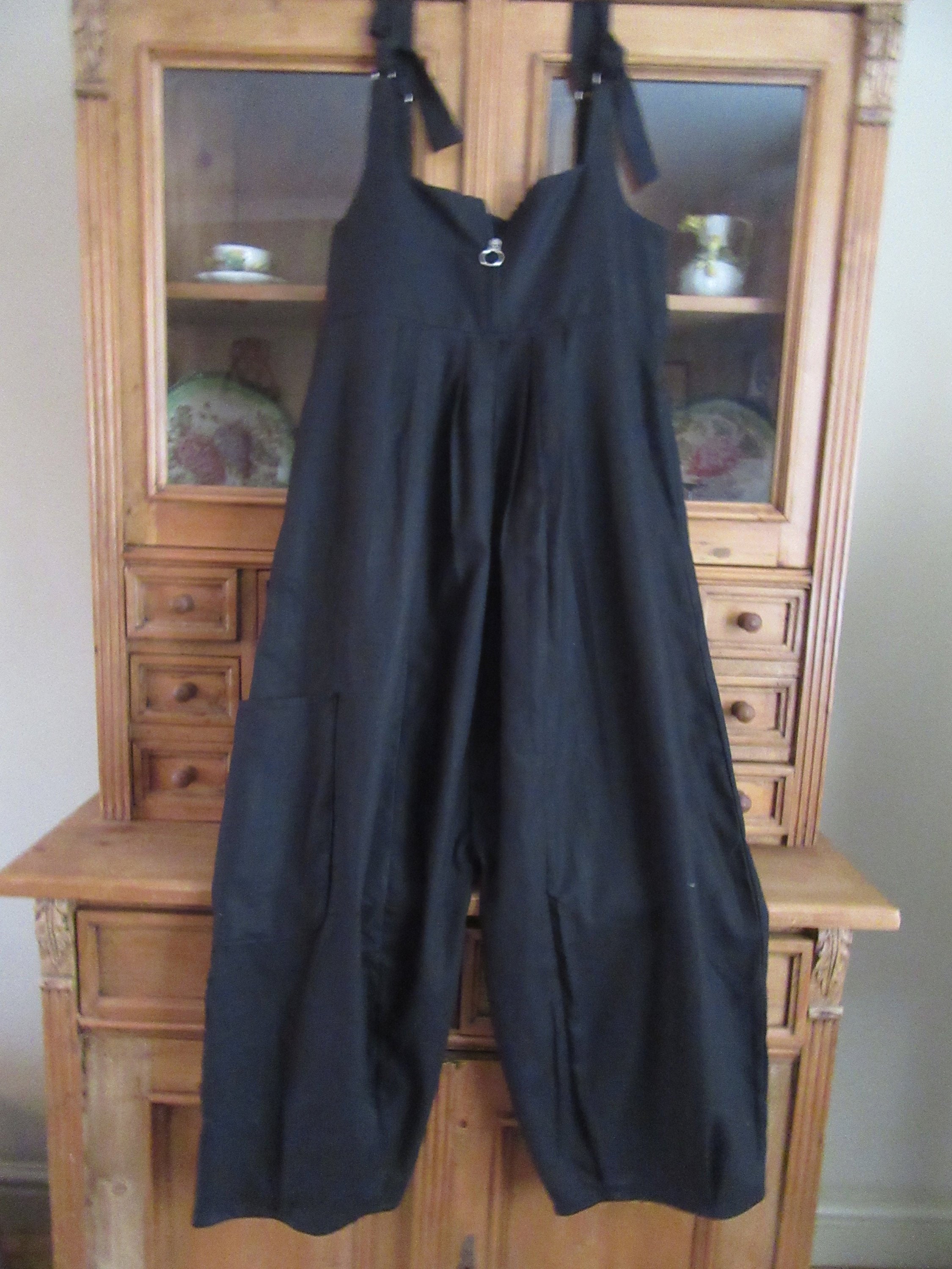 black linen dungarees