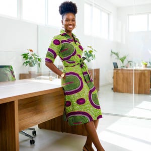 Nona collared shirt dress in a bold contemporary print.
