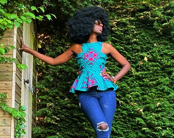 WUNAM turquoise peplum top.