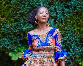 JENDA Dashiki Dress in Blue Etsy