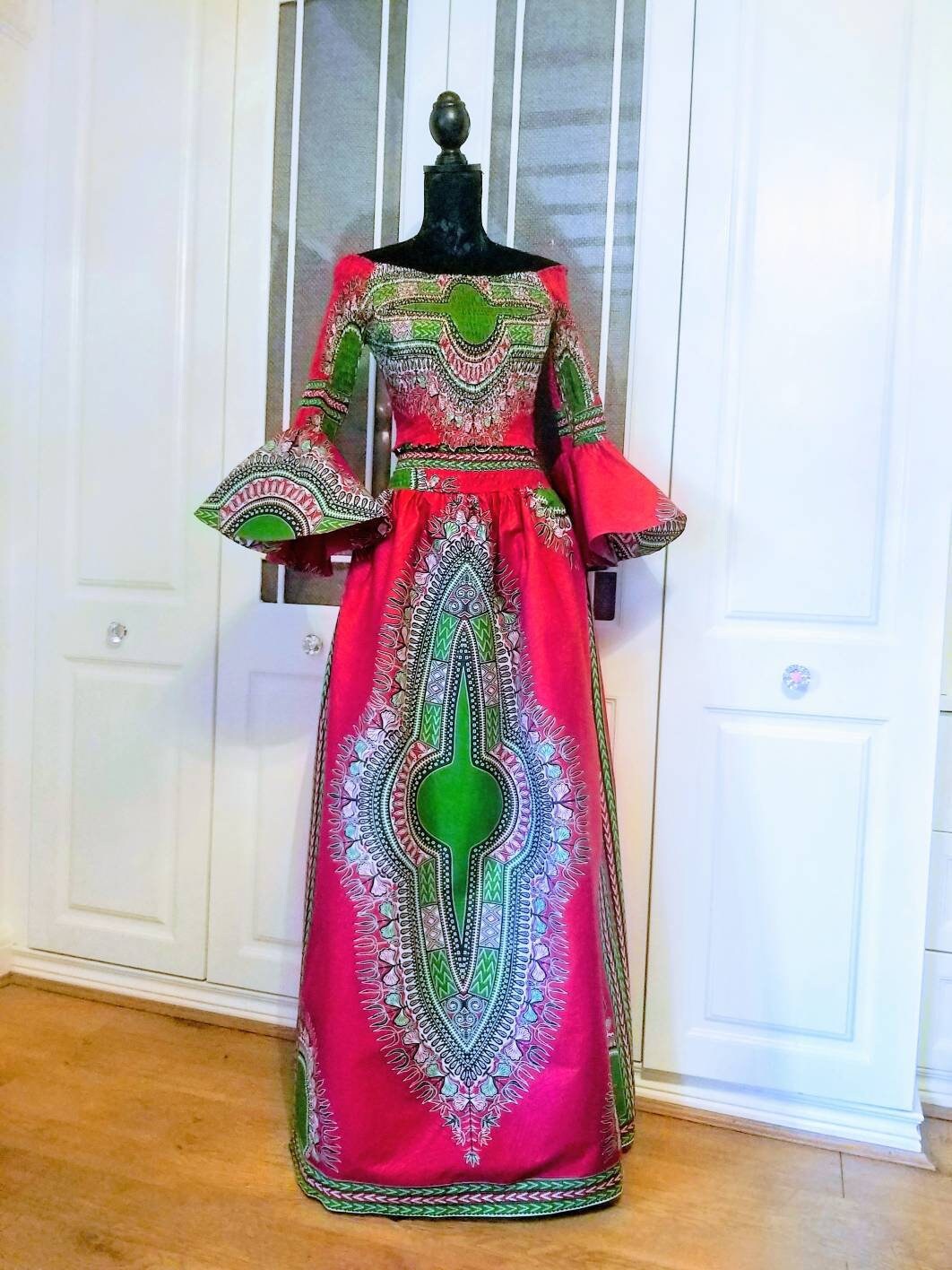 Image of Dashiki Maxi Skirt Set Pink/Fuschia