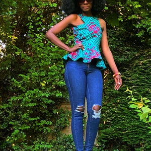 WUNAM turquoise peplum top. image 4