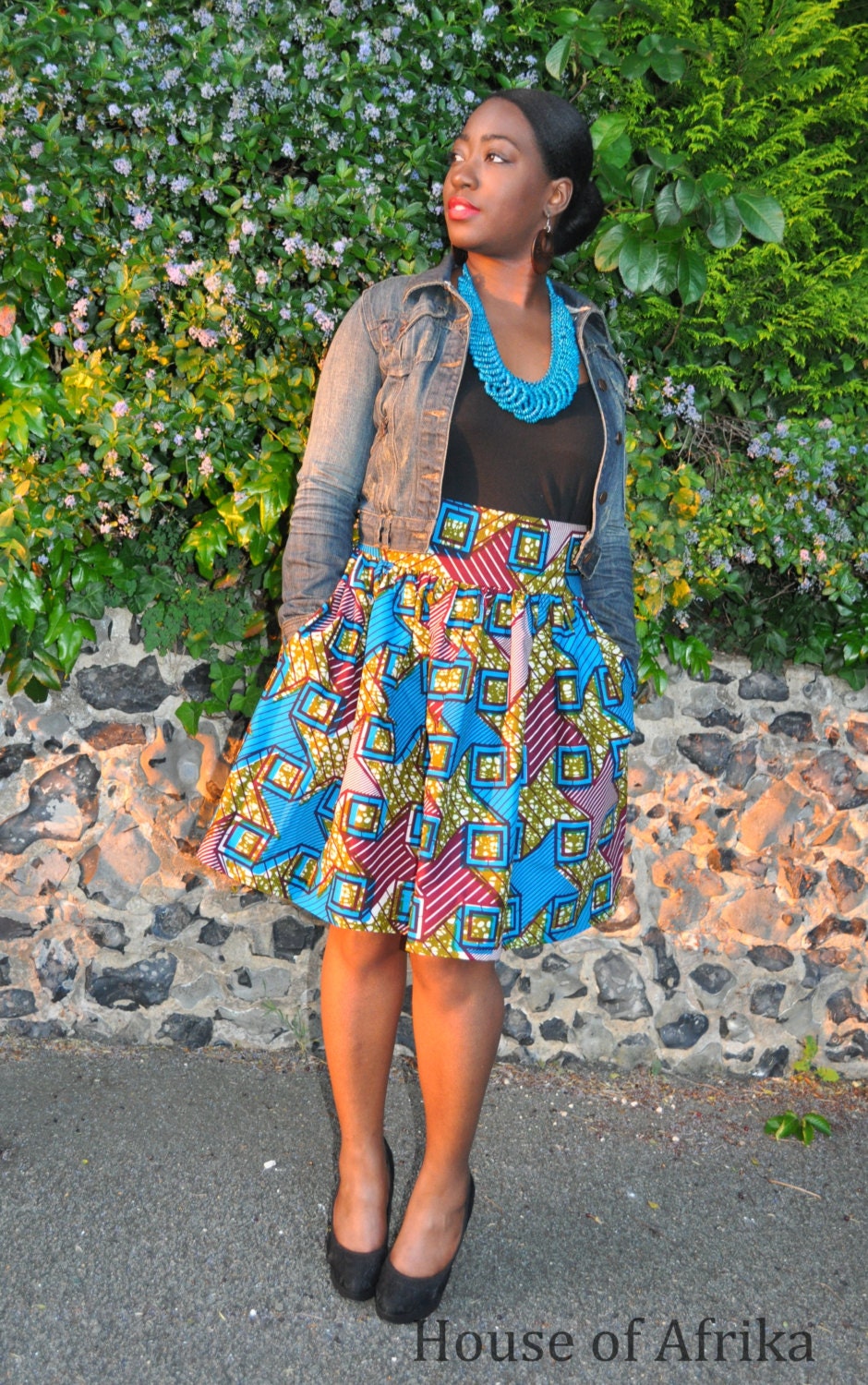 African Print Short Full Skirt Etsy