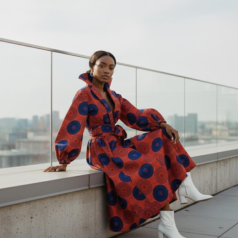 Zenda coat dress in a bold contemporary floral African print. main image 1