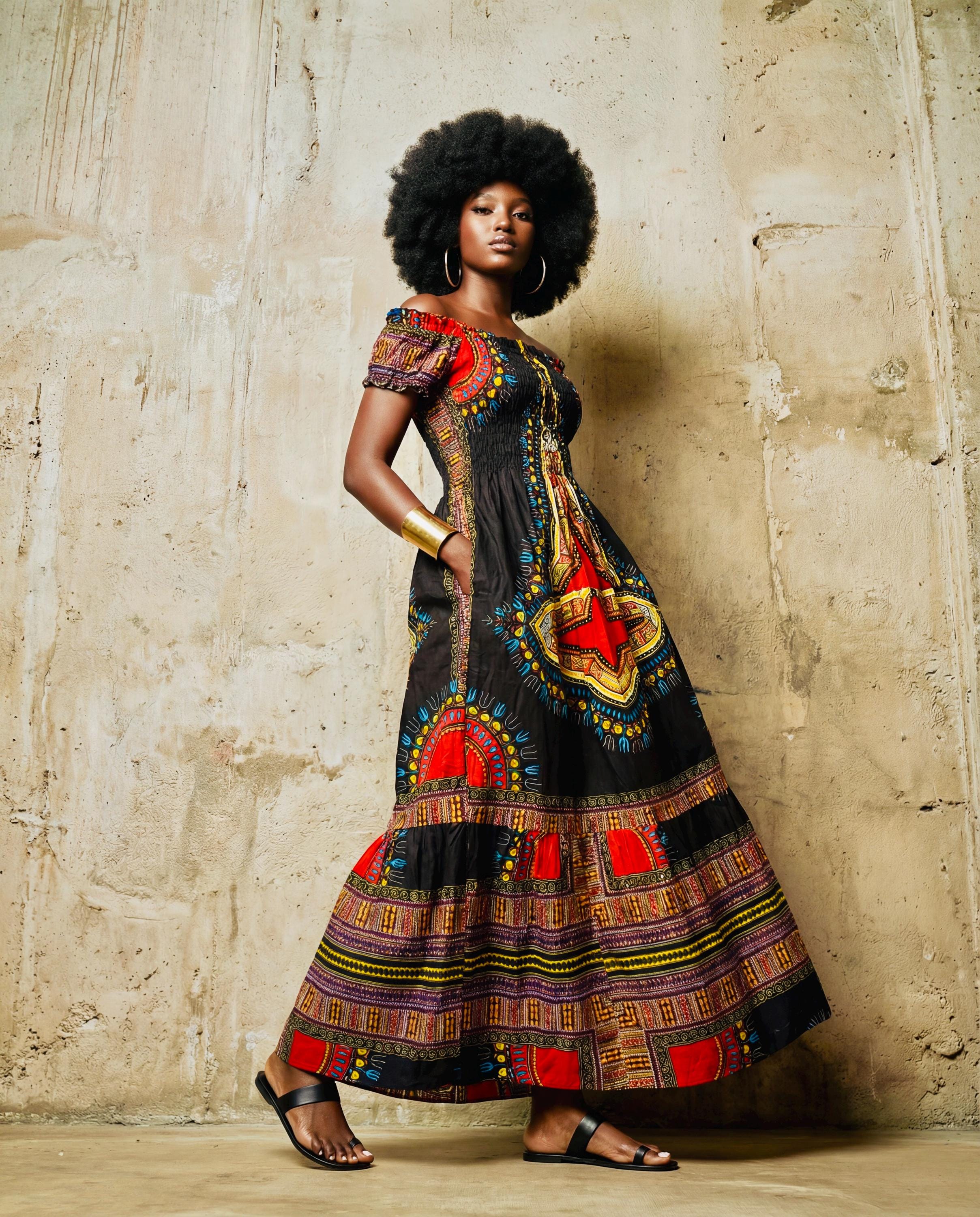 slim fit dress slacks Dashiki Off Shoulder Dress – Diva's Den Fashion, LLC main image 1