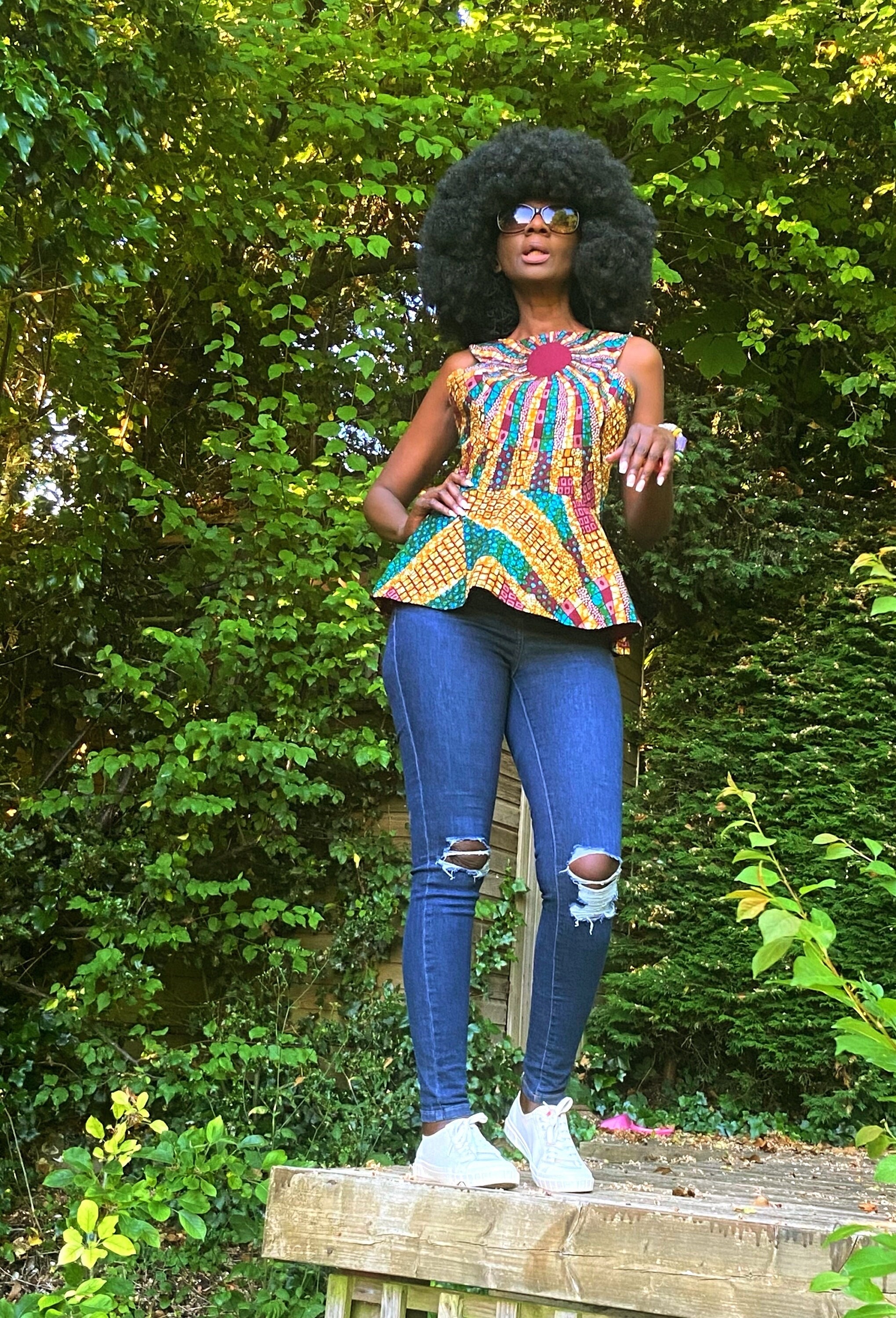 WUNAM Peplum Top - Brown and Green - Etsy