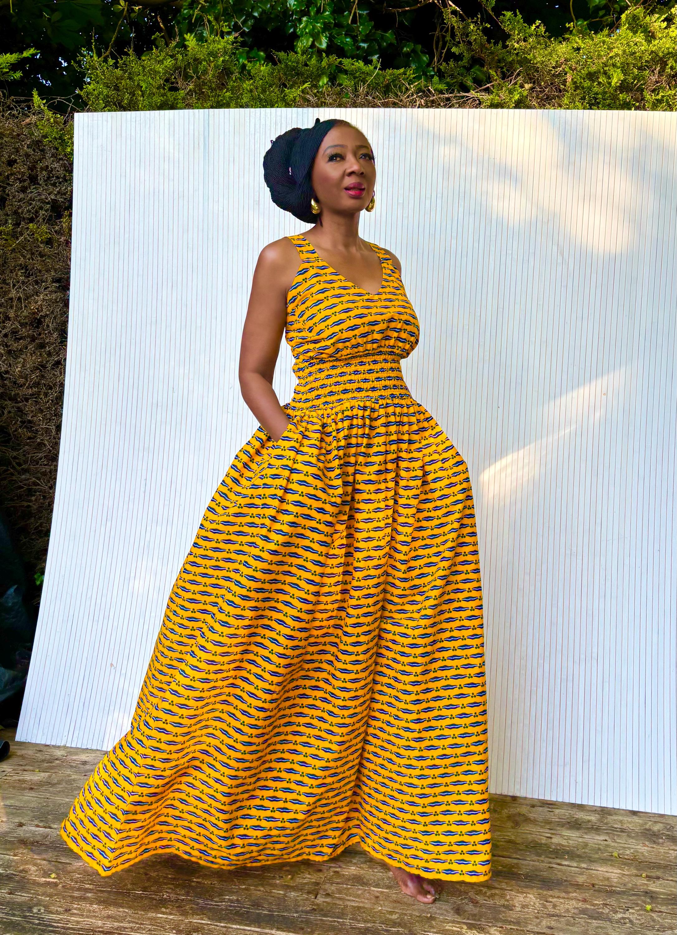 Gold African Clothing Blue African Prom Dress Electric Blue Kente Print  African Maxi Dress, Made In