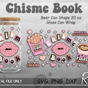 Chisme Book Can Wrap Svg, Concha Pan Dulce Wrap File, Cafecito y Chisme Libbey Can Wrap Svg, Full Wrap For 20oz Beer Can Shape Glass