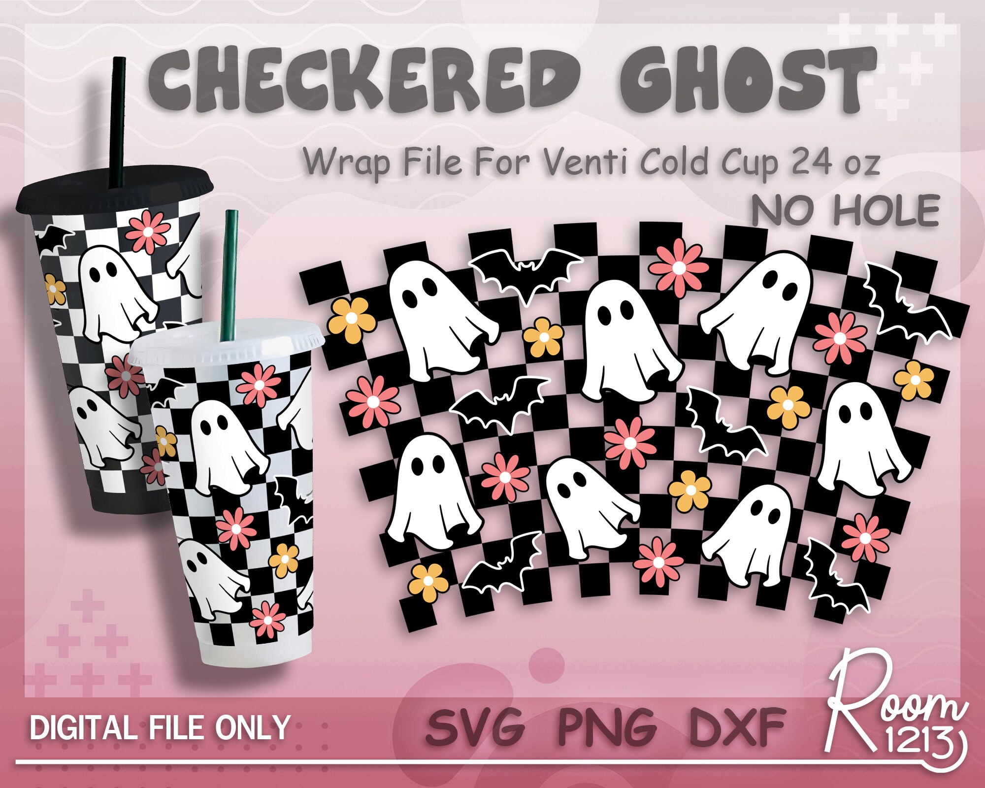 Checked Ghost Checkered Ghost No Hole Svg, Halloween Ghost Tumbler Wrap File, Cute ...