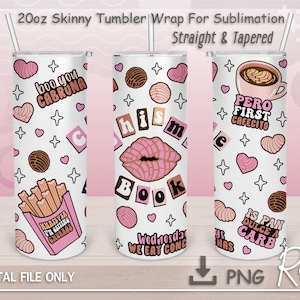 Chisme Book Sublimation Png, Concha Pan Dulce Png, Cafecito y Chisme Png, Instant Download, SEAMLESS 20 oz Skinny Tumbler Sublimation
