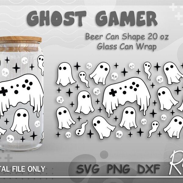 Ghost Gamer Can Wrap Svg, Halloween Can Glass Wrap File, Libbey Video Game Controller Boo Wrap Svg, Full Wrap For 20oz Beer Can Shape Glass