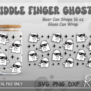 Middle Finger Ghosts Can Glass Svg, Halloween Coffee Wrap File, Funny Spooky Ghost Libbey Can Svg, Full Wrap For 16oz Beer Can Shape Glass