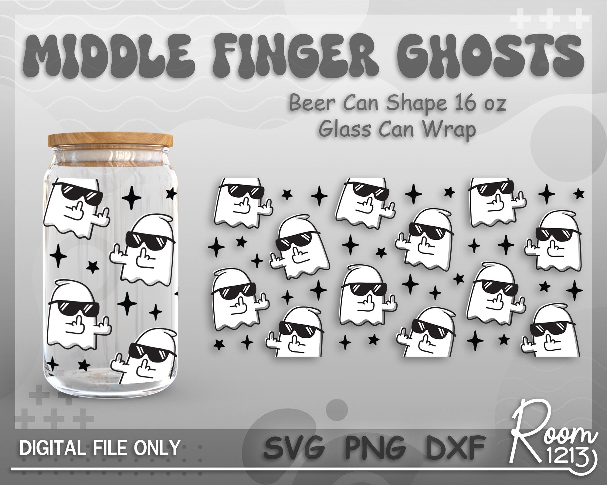 Middle Finger Ghosts Can Glass Svg, Halloween Coffee Wrap File, Funny Spooky Ghost Libbey Can Svg, Full Wrap For 16oz Beer Can Shape Glass