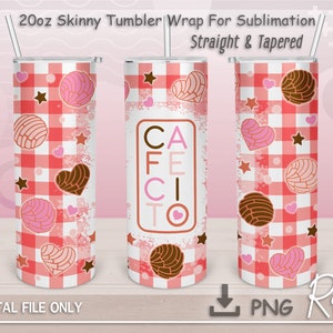 Cafecito Y Chisme Sublimation Png, Concha Pan Dulce Png, Mexican Bread Png, Instant Download, SEAMLESS 20 oz Skinny Tumbler Sublimation