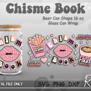 Chisme Book Can Wrap Svg, Concha Pan Dulce Wrap File, Cafecito y Chisme Libbey Can Wrap Svg, Full Wrap For 16oz Beer Can Shape Glass