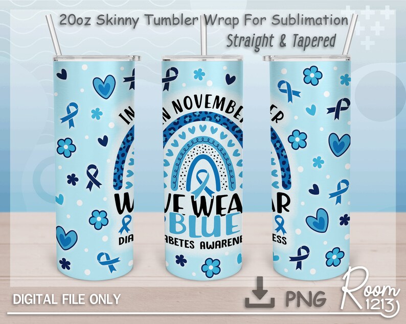 Blue Ribbon Rainbow Sublimation Png, in November We Wear Blue Diabetes ...