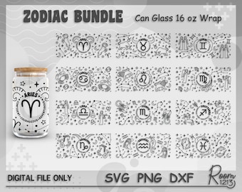 Zodiac Sign Can Wrap Bundle Svg, Astrology Libbey Can Svg, Horoscope Wrap Svg, Constellations Svg, Full Wrap For 16oz Beer Can Shape Glass