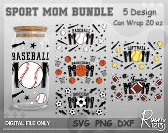 Sport Mom Can Wrap Bundle Svg, Ball Game Mom Life Wrap File, Mother's Day Sport Libbey Can Wrap Svg, Full Wrap For 20oz Beer Can Shape Glass