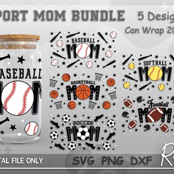 Sport Mom Can Wrap Bundle Svg, Ball Game Mom Life Wrap File, Mother's Day Sport Libbey Can Wrap Svg, Full Wrap For 20oz Beer Can Shape Glass