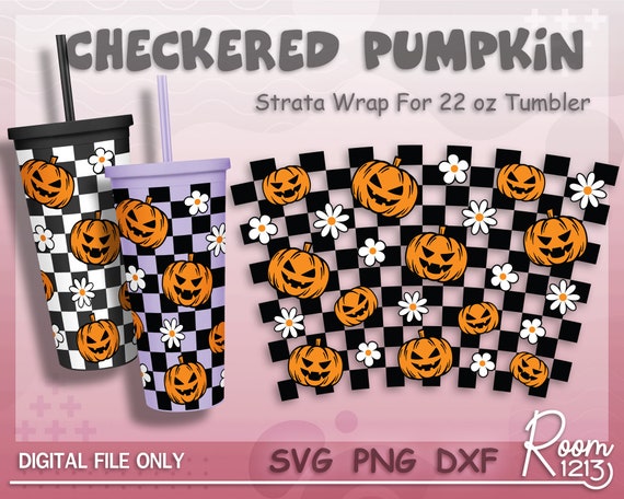 Checkered Pumpkin Strata Wrap Svg, Halloween Pumpkin Strata Cup File, Pumpkin Spices Svg, Fall Strata Svg, Full Wrap For Strata 22 oz Cup