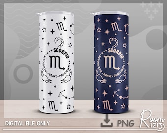 Scorpio Zodiac Sign Skinny Tumbler PNG, Astrology Wrap PNG, Constellation PNG, Instant Download, Seamless 20oz Skinny Tumbler Sublimation
