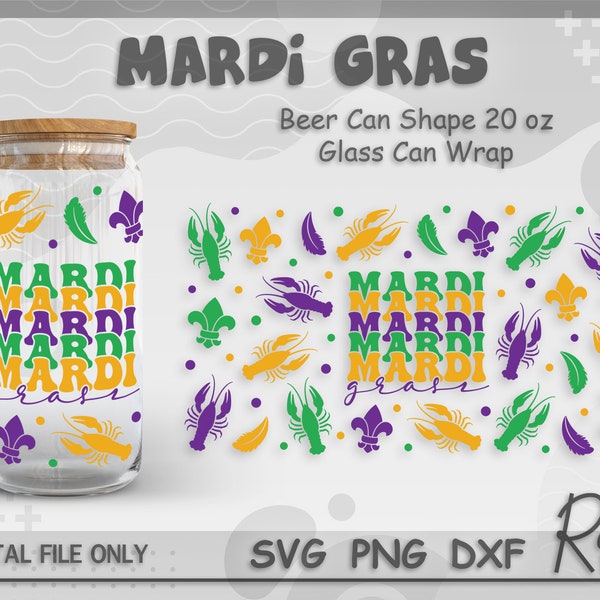 Mardi Gras Can Wrap Svg, New Orleans Carnival Libbey Can Wrap Svg, Fat Tuesday Party Wrap File, Full Wrap For 20oz Beer Can Shape Glass