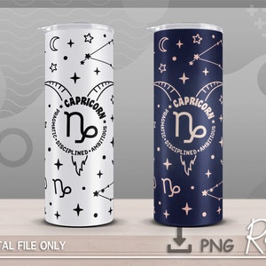 Capricorn Zodiac Sign Skinny Tumbler PNG, Astrology Wrap PNG, Constellation PNG, Instant Download, Seamless 20oz Skinny Tumbler Sublimation