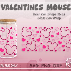 Valentines Mouse Wrap File Svg, Cute Cartoon Mouse Can Wrap Svg, Pink Valentines Hearts Can Wrap Svg, Full Wrap For 16oz Beer Can Glass
