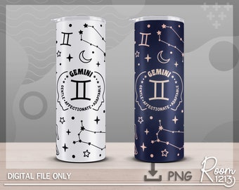 Gemini Zodiac Sign Skinny Tumbler PNG, Astrology Wrap PNG, Constellation PNG, Instant Download, Seamless 20oz Skinny Tumbler Sublimation