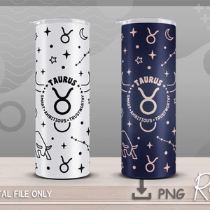 Taurus Zodiac Sign Skinny Tumbler PNG, Astrology Wrap PNG, Constellation PNG, Instant Download, Seamless 20oz Skinny Tumbler Sublimation