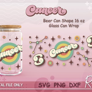 Cancer Retro Zodiac Sign Can Wrap Svg, Groovy Constellations Libbey Can Svg, Astrology Can Svg, Full Wrap For 16oz Beer Can Shape Glass