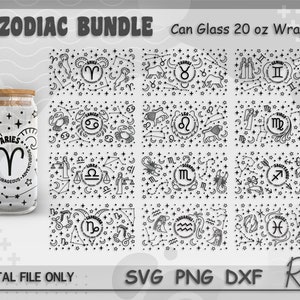 Znak zodiaku może zawinąć pakiet Svg, astrologia Libbey może Svg, horoskop zawinąć Svg, konstelacje Svg, pełne zawinięcie na 20oz piwo puszki kształt szkła