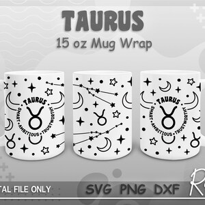 Taurus Zodiac Sign Mug Wrap Svg, Astrology Mug Wrap Svg, Constellations Svg, Zodiac Sign Sublimation Png, 15oz Mug Wrap For Cricut Mug Press