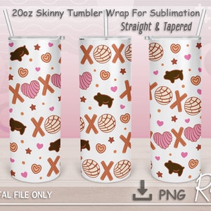 XOXO Concha Sublimation Png, Concha Pan Dulce Png, Cafecito y Chisme Png, Instant Download, SEAMLESS 20 oz Skinny Tumbler Sublimation