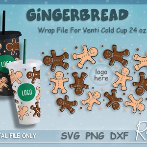Gingerbread Cookies Tumbler Svg, Christmas Cookies Tumbler Wrap File, Gingerbread Man Svg, Full Wrap For Sbux Venti Cold Cup 24 oz